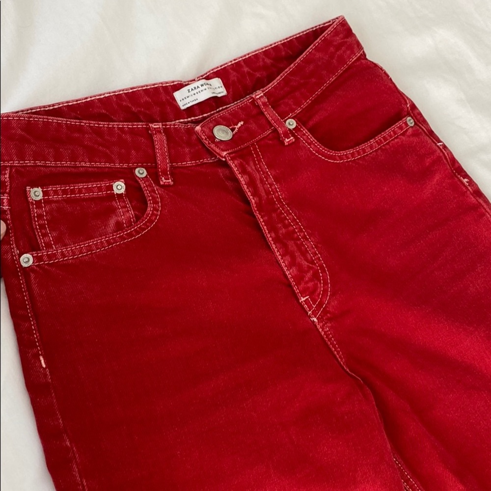 Zara red cropped denim size 2